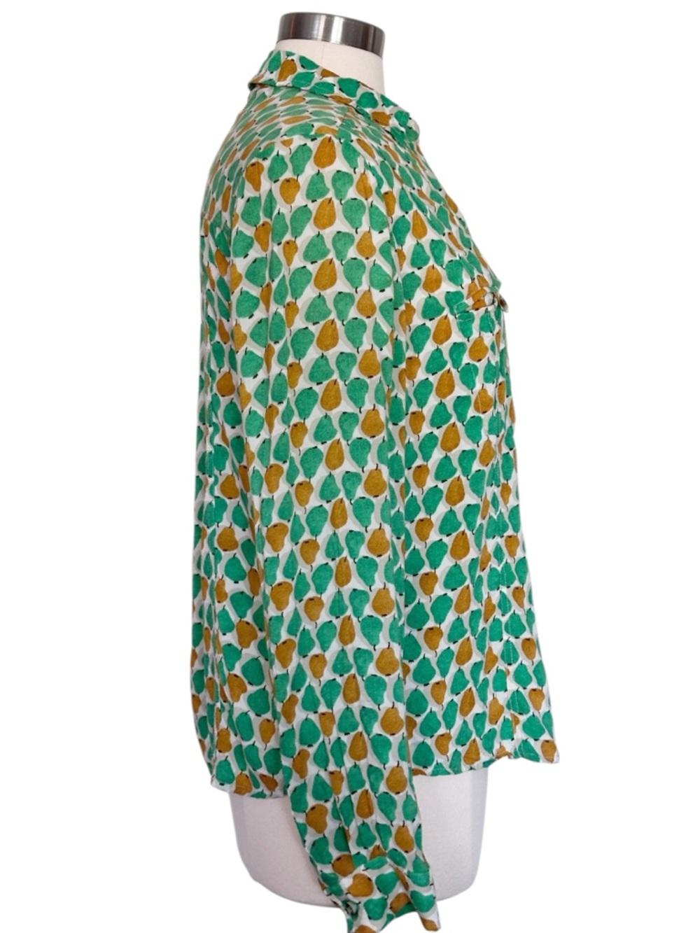 Anthropologie Conversations Pear Print Button Up Shirt Size 10 - Picture 8 of 12